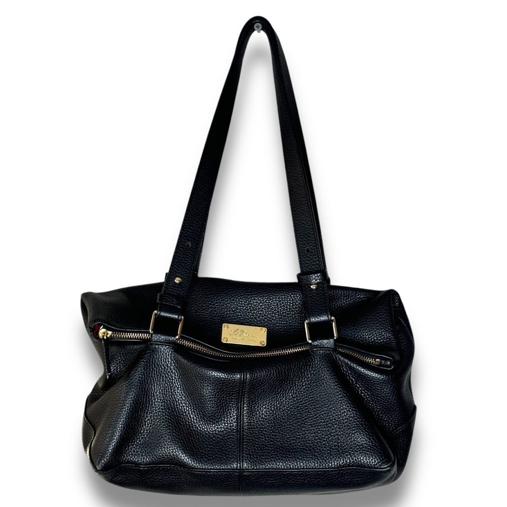 L.L. Bean Freeport Maine Black Pebble Leather Fold Over Shoulder Bag Purse